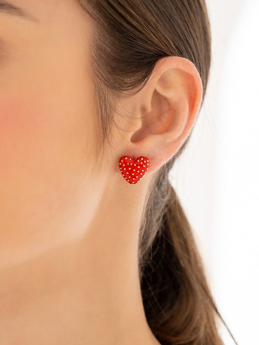 ARETES CORAZÓN PUNTOS ROJO