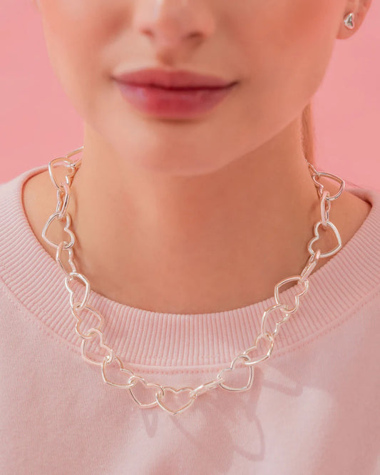 CHOKER CADENA CORAZÓN + ARETES - SILVER