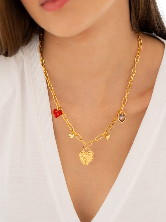 COLLAR DIJES VARIOS CORAZÓN PUNTOS + ARETES