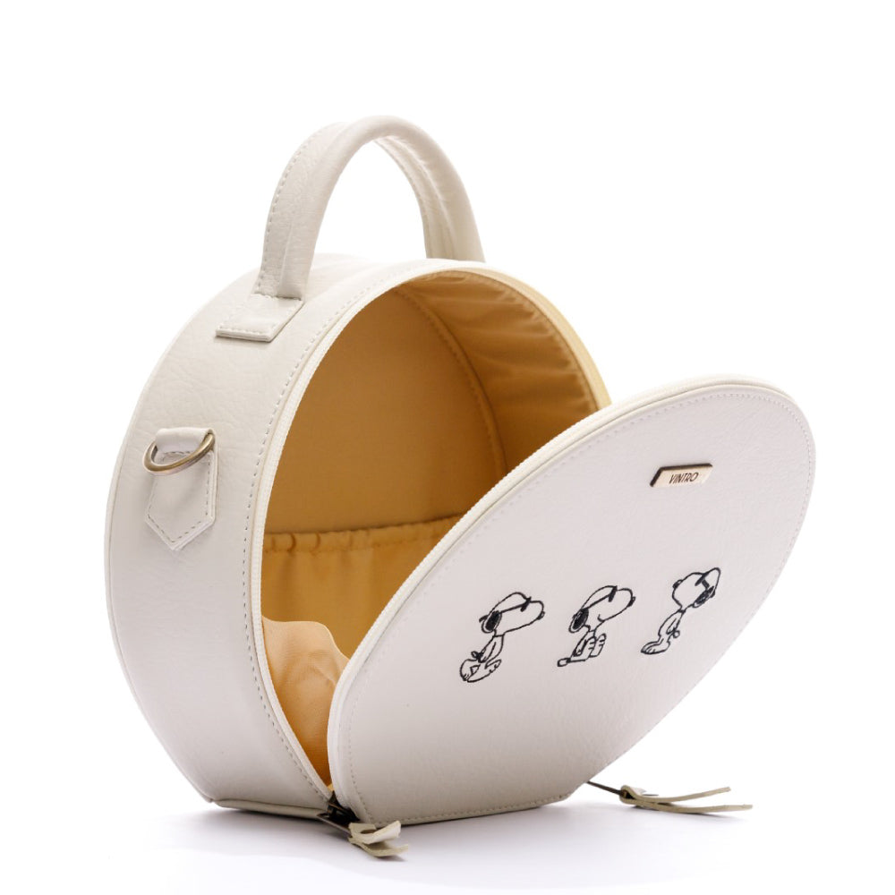 MANOS LIBRES PARA MUJER SUIZA BEIGE SNOOPY EN CUERO VEGANO*