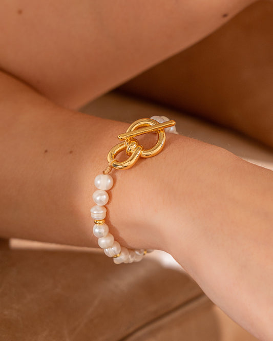 PULSERA PERLA ESLABÓN LAZO MAXI + ARETES