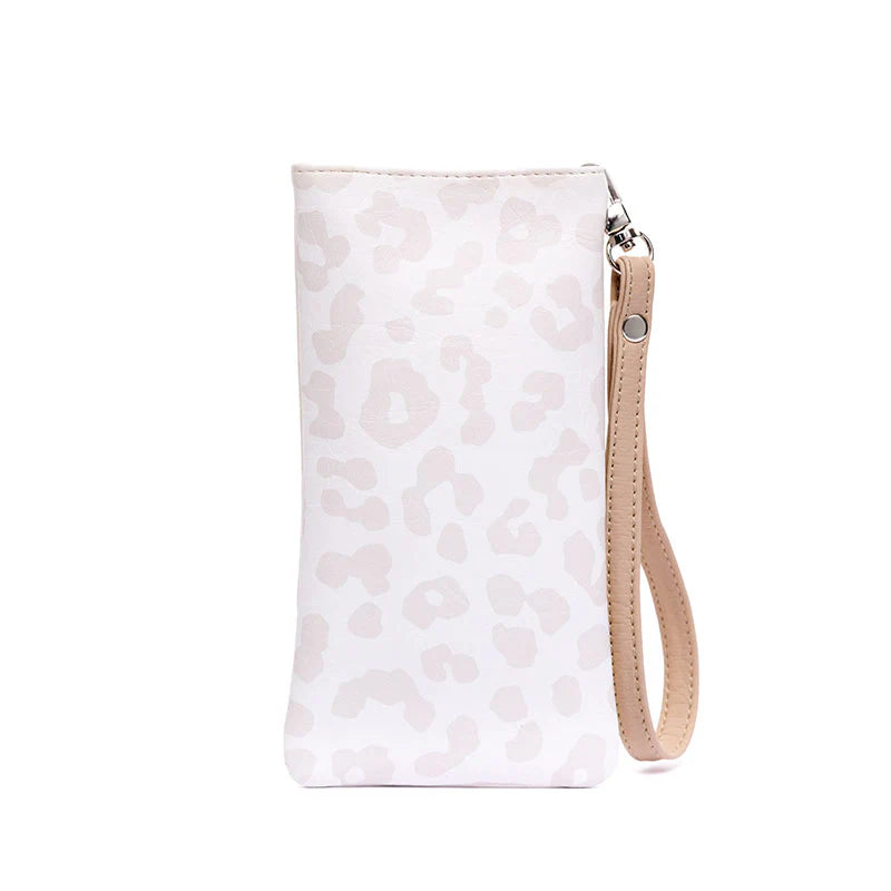ESTUCHE DE GAFAS O CELULAR PARA MUJER BEIGE CON PULSERA Y BROCHE