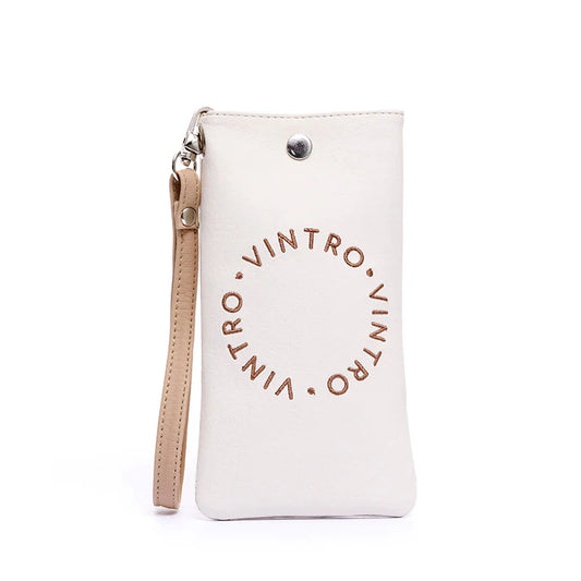 ESTUCHE DE GAFAS O CELULAR PARA MUJER BEIGE CON PULSERA Y BROCHE