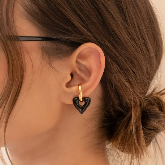 EARCUFF 2 EN 1 MAXI CORAZON - GOLD / NEGRO