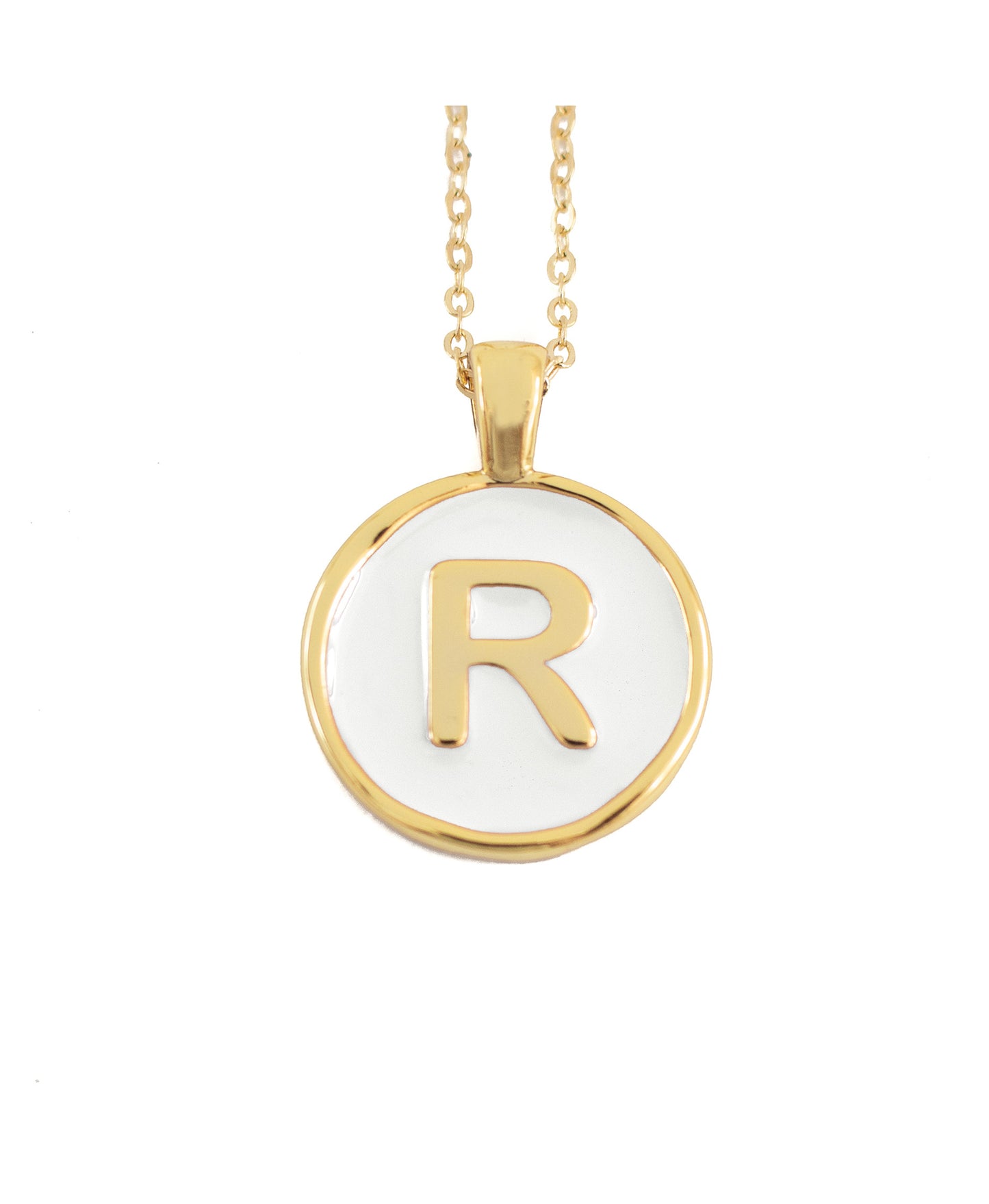 SET CADENA LETRA R BLANCO HUESO 18 MM + ARETES