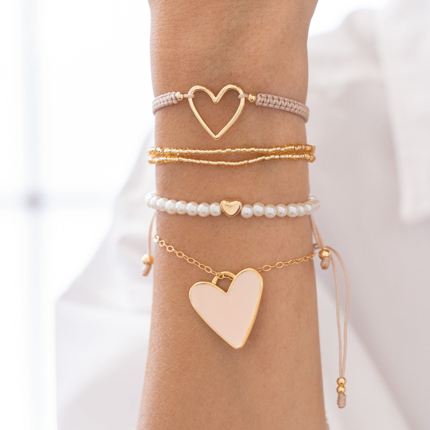 SET PULSERA X5 CORAZONES + ARETES
